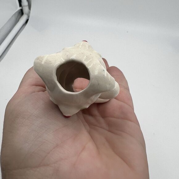 Rare Vintage Macrame Bead Ceramic Baby Bear Boy Blue Stuffy Lovie Bow Figurine - Picture 3 of 5